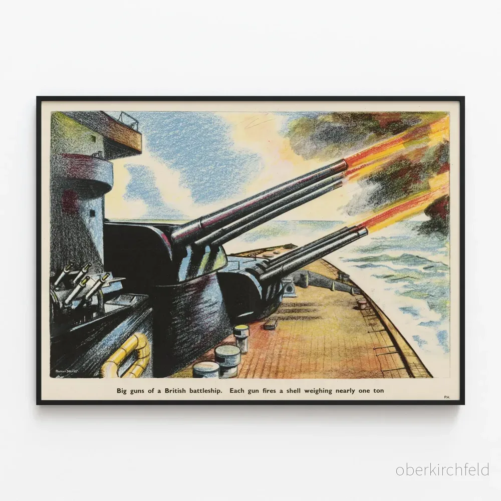 Vintageposter av kanoner från en brittisk slagskepp