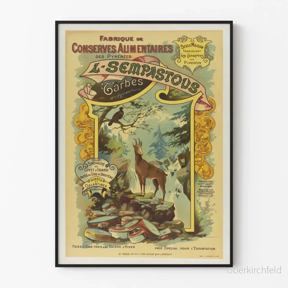 Vintageposter för livsmedelskonserver från Pyrénerna L-Sempastous