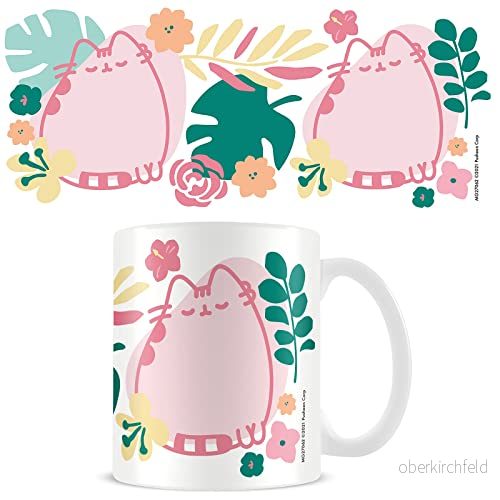 Pyramid International Pusheen keramikmugg i presentation presentförpackning (tropisk design) 315 ml officiella varor, rosa/grön/vit 5050574270625