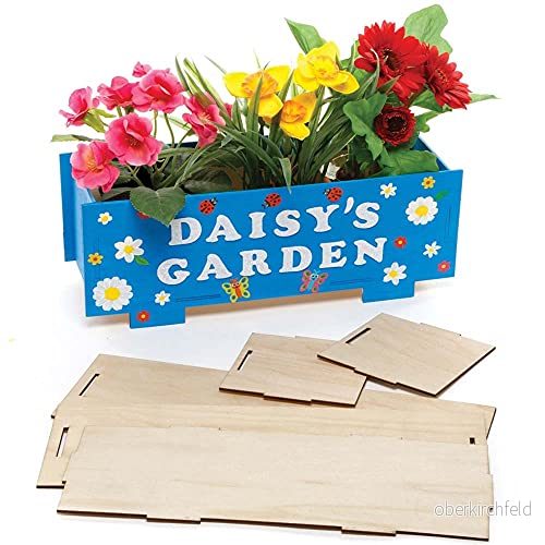 Baker Ross FE507 Trähantverk planterare för barn 2 pack, trädgårdshantverkssats, gör din egen växtkruka idealisk och vuxna att måla dekorera 5051174120068