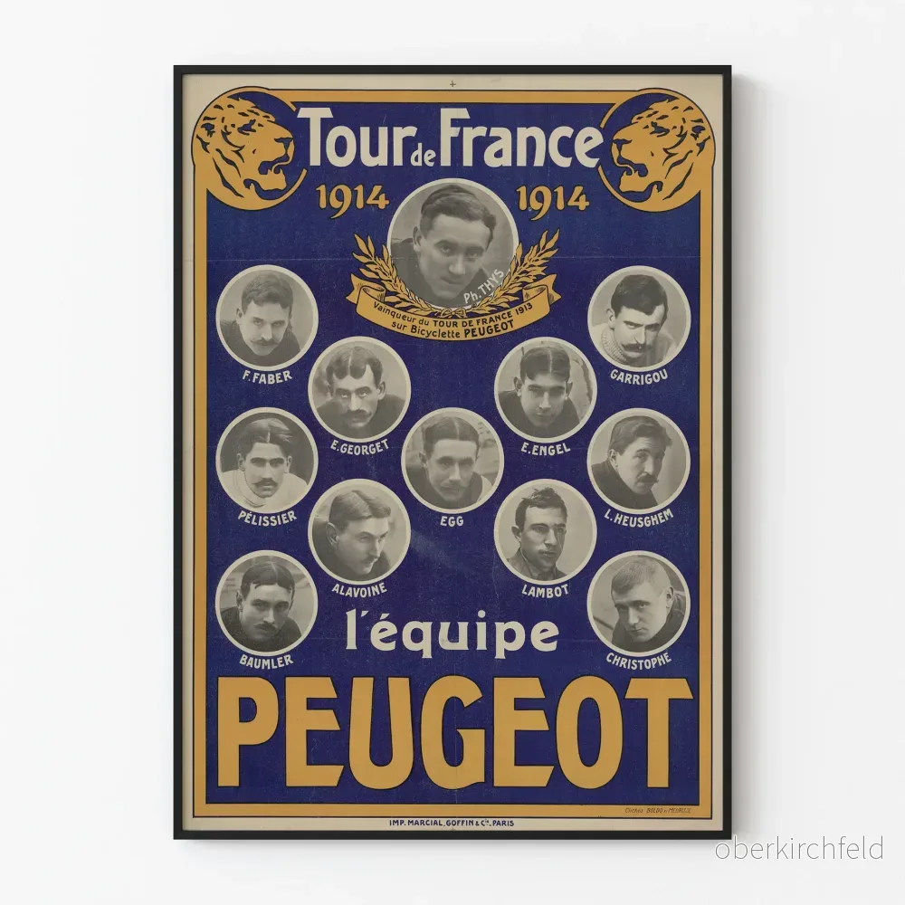 Vintageposter Tour de France 1914 Peugeot-team