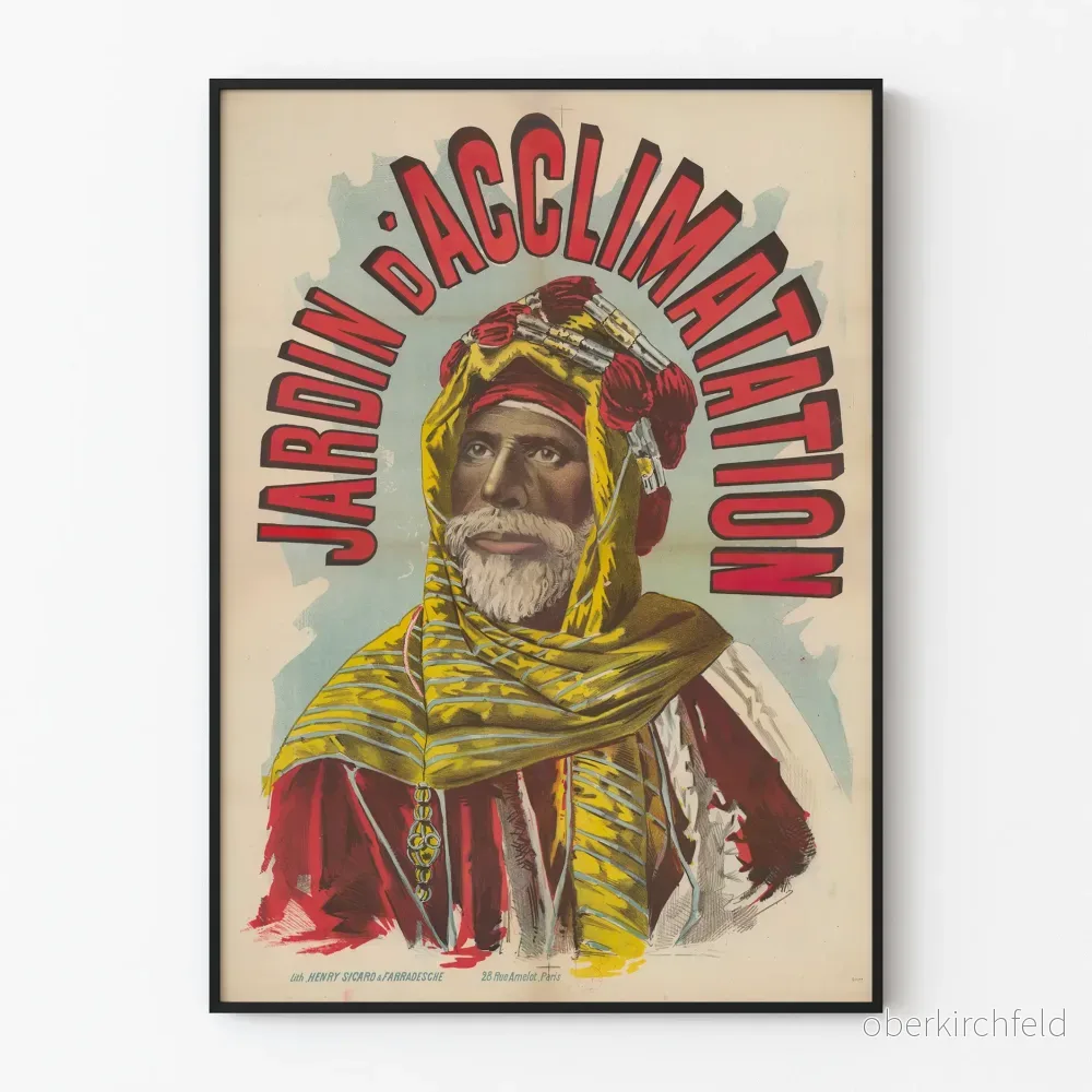 Vintageposter av Jardin d'Acclimatation med exotiskt porträtt
