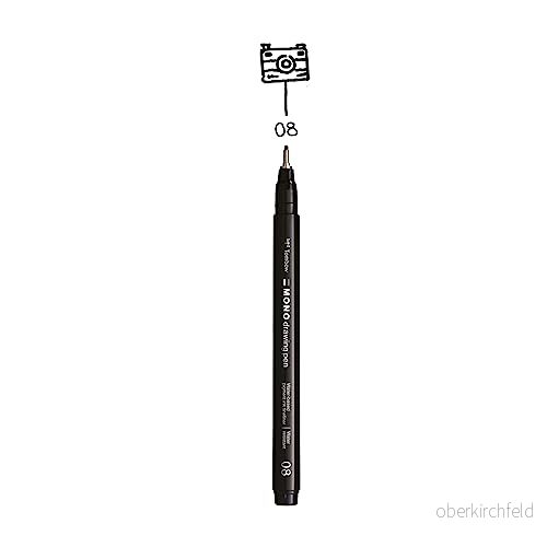 Tombow Fineliner MONO ritpenna, linjebredd 08 (ca 0,60 mm), pigmentbläck, vatten och ljusbeständigt, för skisser, att illustrera rita, svart, WS EFL H 4003198111967
