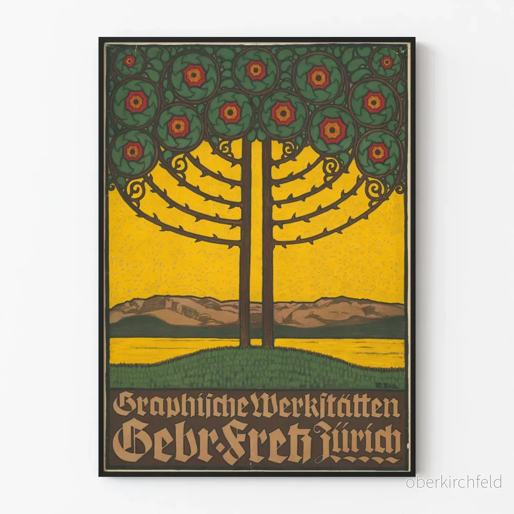 Grafisk affisch Werkstätten Gebr Bruder Fretz Zürich väggdekoration vintage