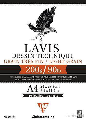 Clairefontaine 96331C teckenblock lavis (40 ark, 160 g, 21 x 29,7 cm, perfekt för våtteknik och lastning, guidad) vit 3329680963311
