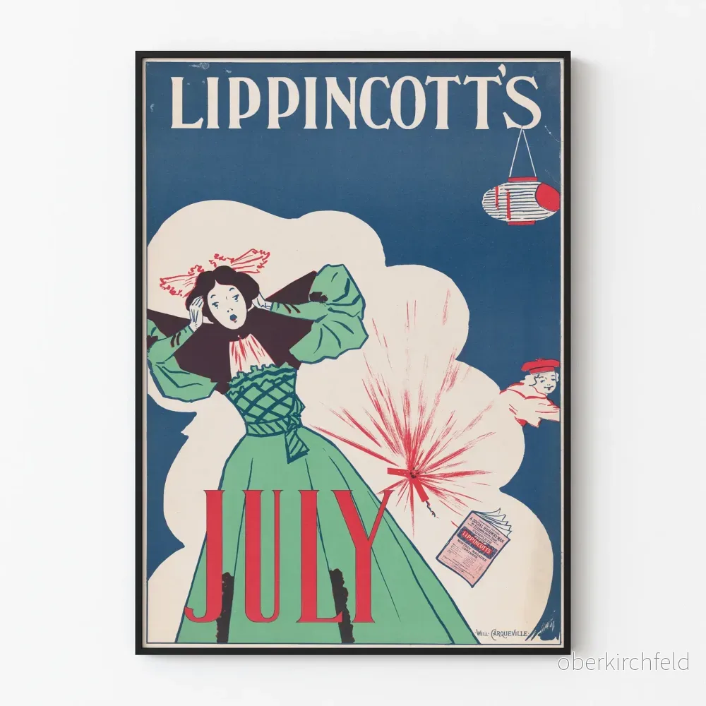 Vintageposter Lippincott’s juli med kvinna och fyrverkeri Vintageposter Lippincott’s juli med kvinna och fyrverkeri