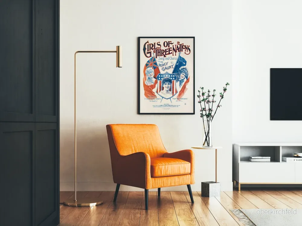 Vintageposter med motiv av Flickor från tre nationer, nostalgisk väggdekoration - Bild 2