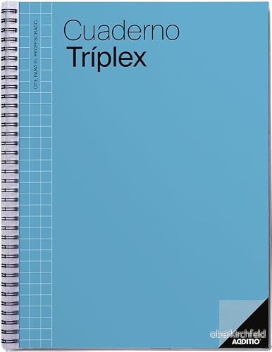 ADDITIO Triplex anteckningsbok för lärare Månads och veckoplanering Utvärdering Handledning Möten Ekologiskt papper Storlek 22,5 x 31 cm Spanska Blå 8428318106375