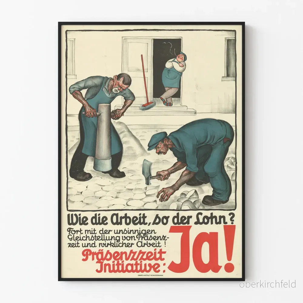 Vintageposter Arbete och lön - Initiativ Närvaro Ja