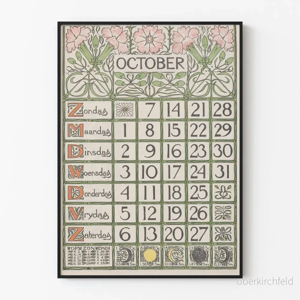 Dekorativ poster oktoberkalender 1900 i jugendstil