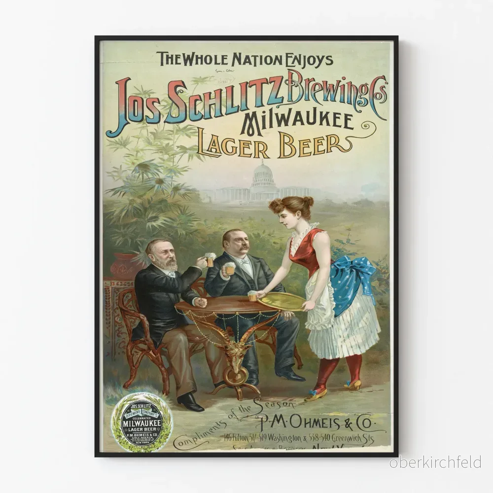 Vintageposter för Jos Schlitz Brewing Co. Milwaukee Lager Beer