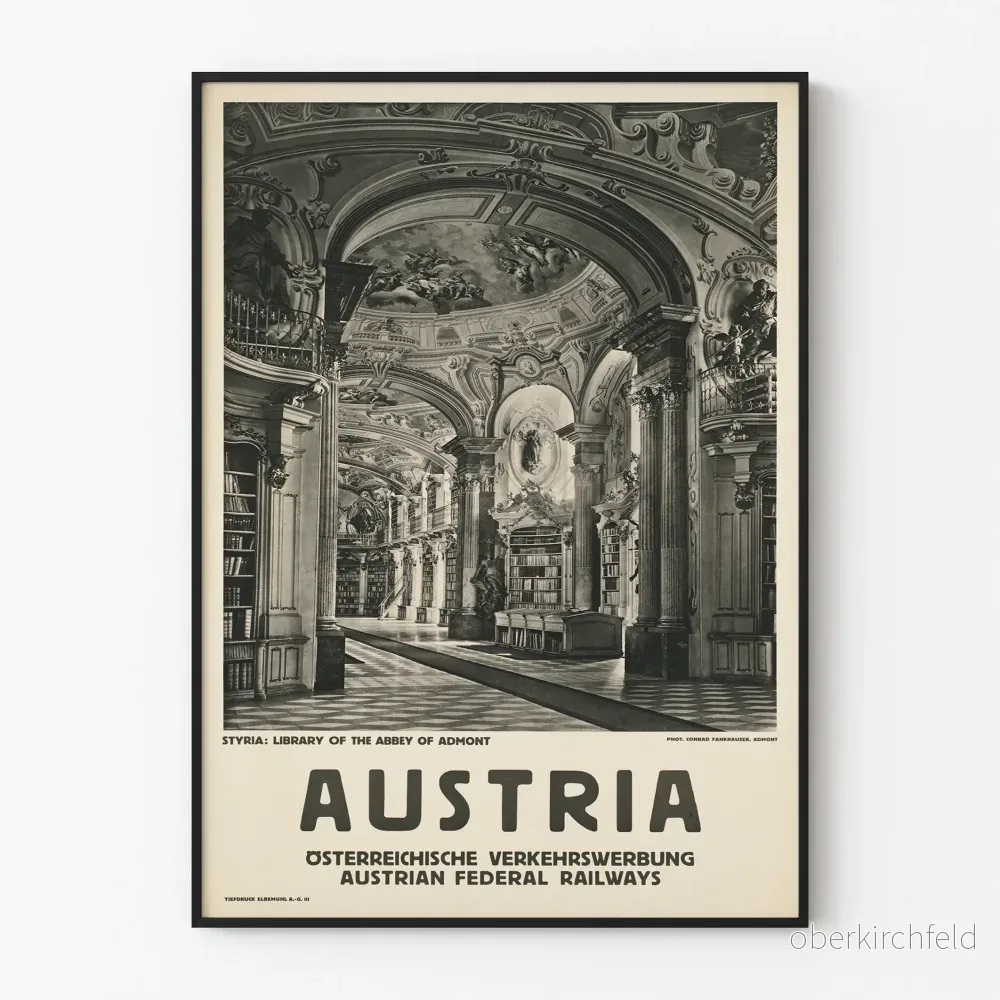 Vintageposter för Admonts klosterbibliotek i Steiermark, Österrike