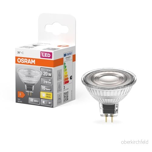 OSRAM Stjärnreflektor LED-lampa, GU5.3-bas, klart glas,Varmt vitt (2700K), 210 Lumen, ersätter 20W-belysningsmaterial icke-dimbar, 1-Pack 4058075796751