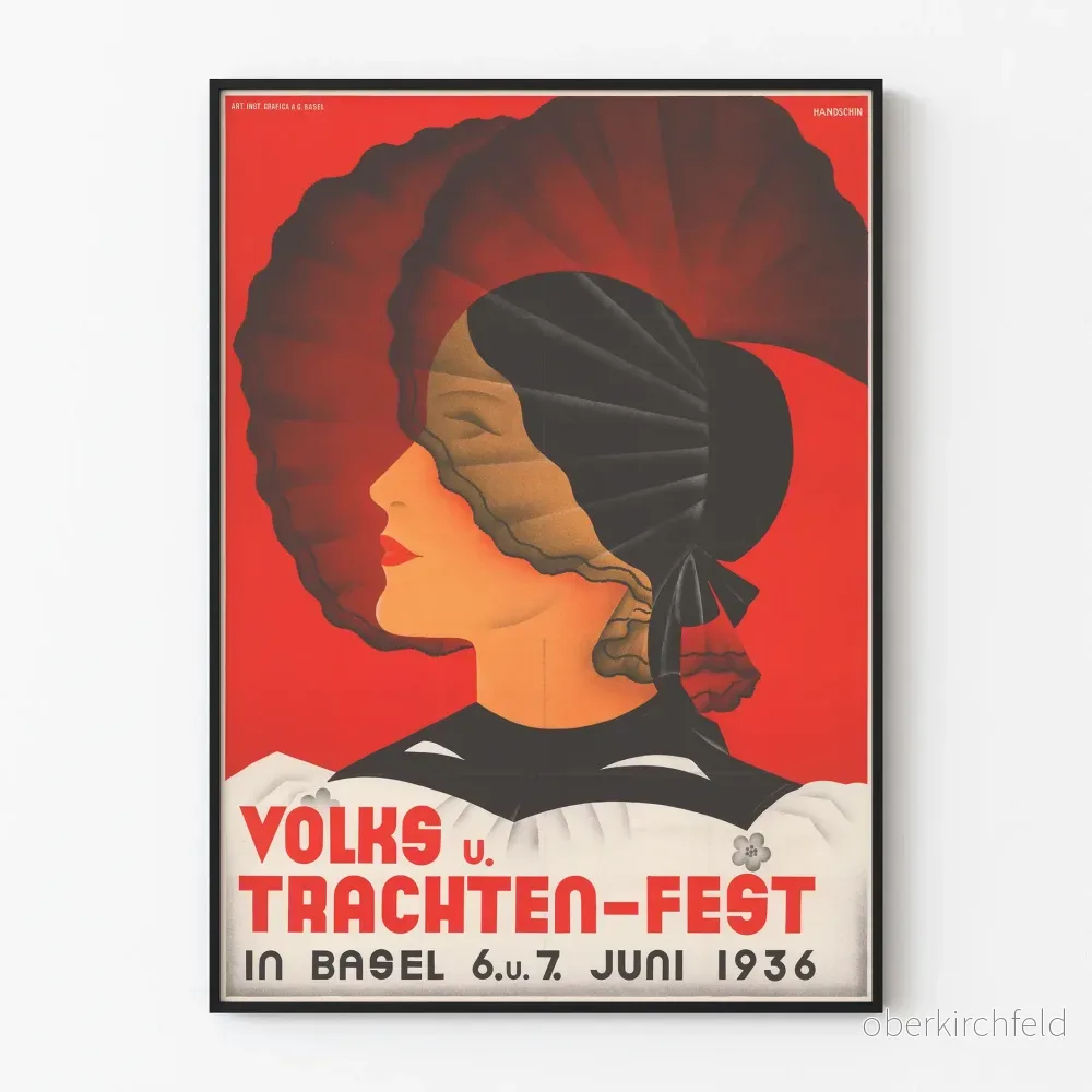 Vintageposter för Volks- och folkdräktsfest i Basel 1936