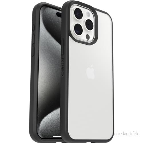 OtterBox React Series skal för iPhone 15 Pro Max, stöttåligt, fallsäkert, supertunt, skyddande tunt skal, testad till militärstandard, Klar/Svart 840304731664