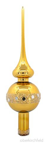 Dekorationsspets, (28 x 7 cm) i blåst, handdekorerat glas för julgran, guld 8590971012024