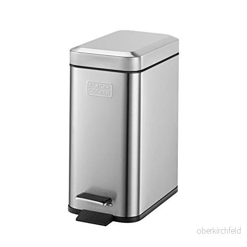 Black & Decker BXBN0005GB 5 l rektangulär pedalplåt med mjukt stängningslock, rostfritt stål, 30 cm x 14 29 cm, cool grå, profil 5025301610890