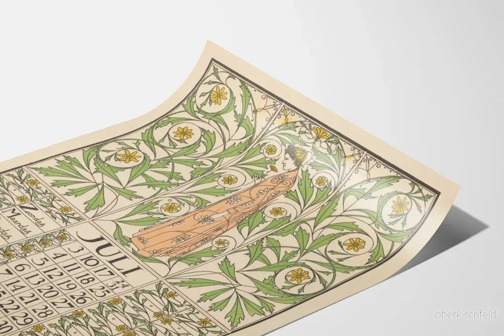 Poster Kalender Art Nouveau Juli 1898 Väggdekoration med blommor - Bild 3