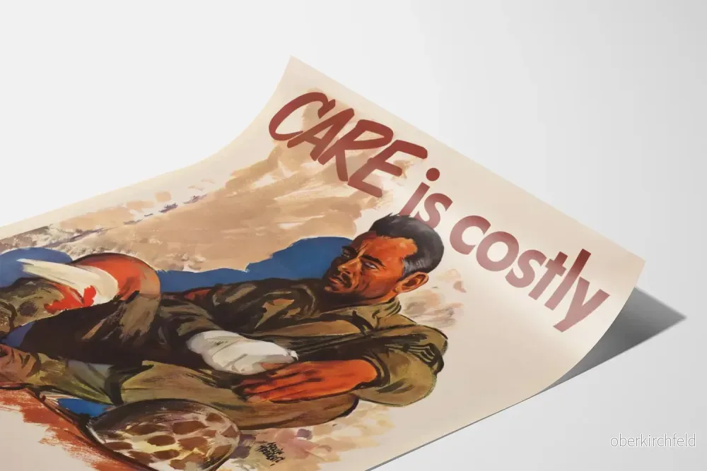 Originalt militärt vintageaffisch 'Care is Costly' - Propagandaposter från andra världskriget - Bild 3
