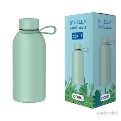 Dohe Termisk vattenflaska i rostfritt stål 350 ml håller 24 timmar/kall och 12 timmar; BPA fri, läckagesäker lock handtag grön 8421938517231