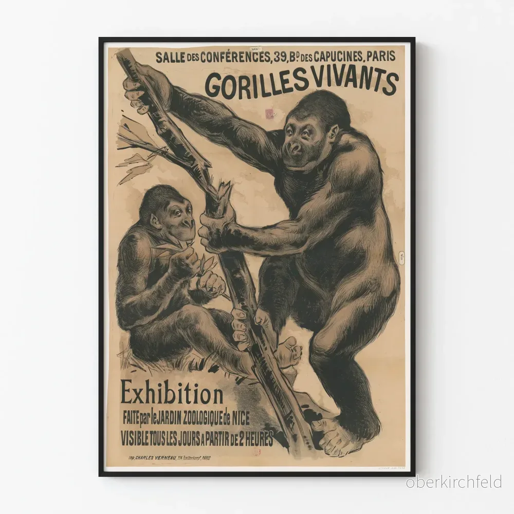 Vintageaffisch med levande gorillor - Djurväggdekoration
