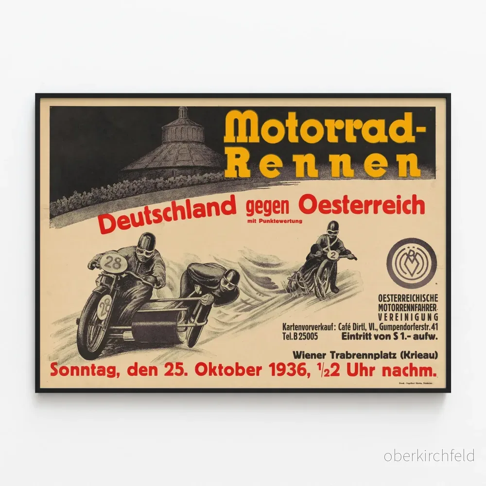 Vintageaffisch Motorkurs Tyskland vs Österrike 1936