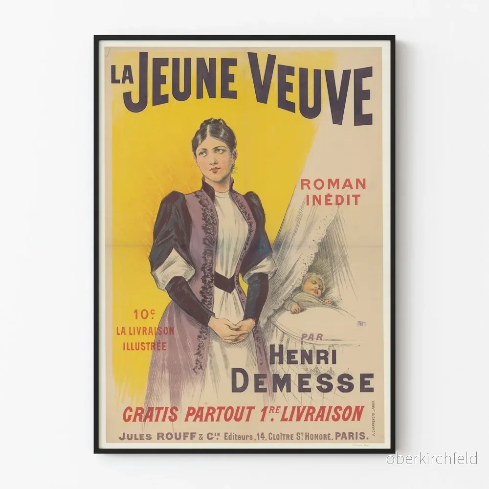 Vintageposter La Jeune Veuve Roman Illustrerad av Henri Demesse