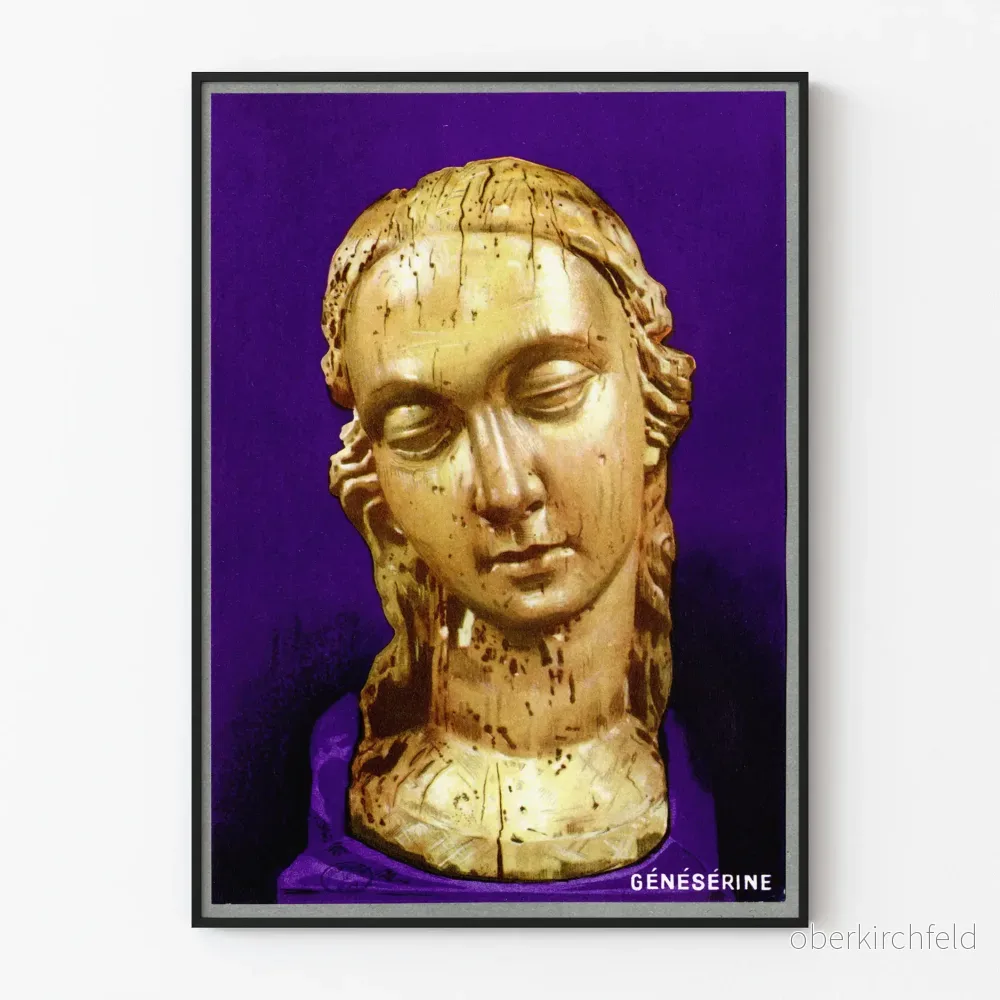 Väggdekorationsposter med skulpterad bust på lila bakgrund