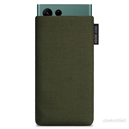 Adore June Classic Oliv Grön Smartphonefodral kompatibelt med Galaxy S25 Ultra / S24 S23 S22 Mobiltelefonfodral av slitstarkt Cordura Tyg Dsplayrengöringseffekt 4260764580200