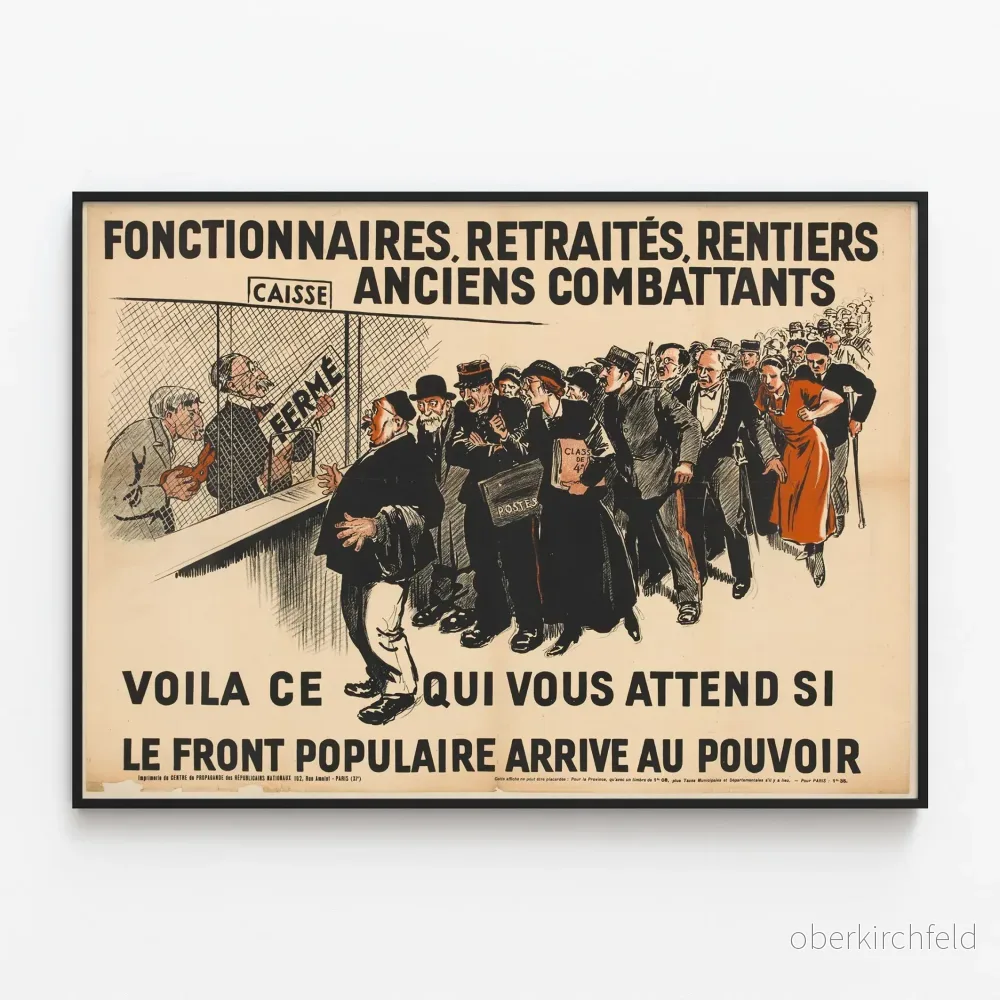 Vintageposter Front Populaire - Funktionärer och pensionärer