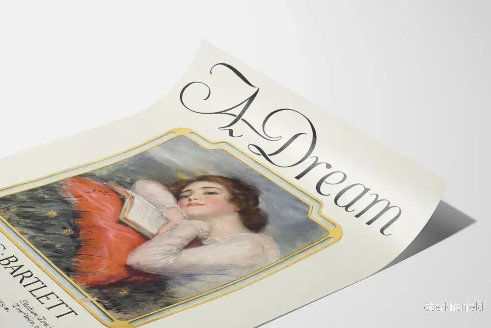 Vintage dekorativ poster « A Dream » med drömmande kvinnoporträtt - Bild 3