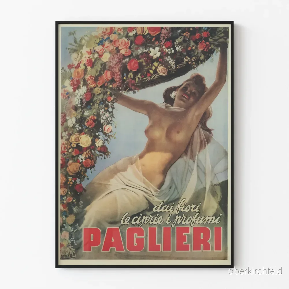 Vintageposter Paglieri Fleurs och Sensuell kvinna