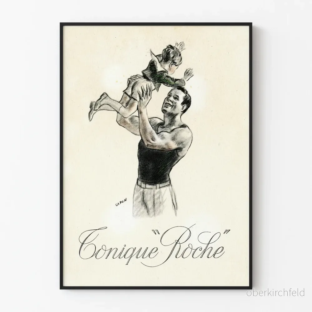Vintage affisch Tonique Roche - Illustration av man och barn