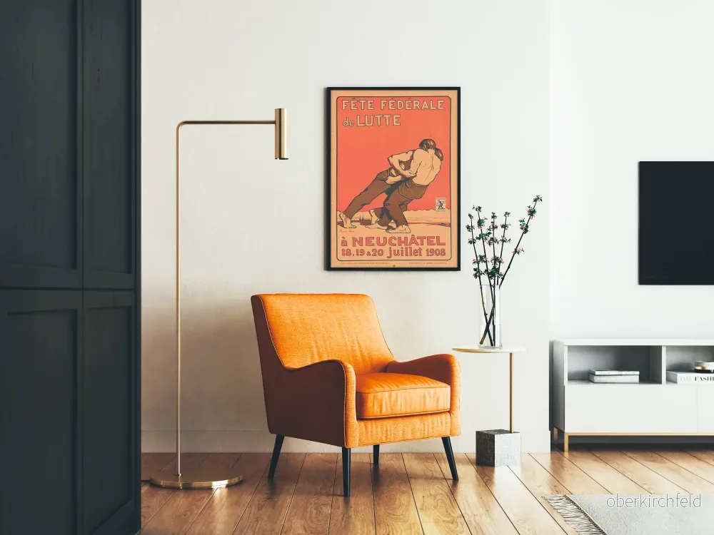 Vintageposter för Federala Brottningsfesten i Neuchâtel 1908 - Bild 2