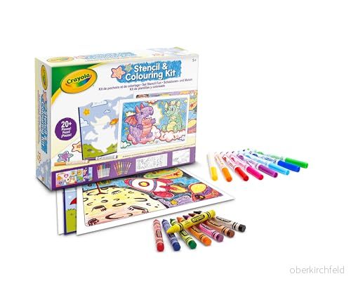 CRAYOLA Stencilset Fun, kreativ aktivitet för barn med markörer och vax, åldrarna 5 år uppåt 042952 71662029524