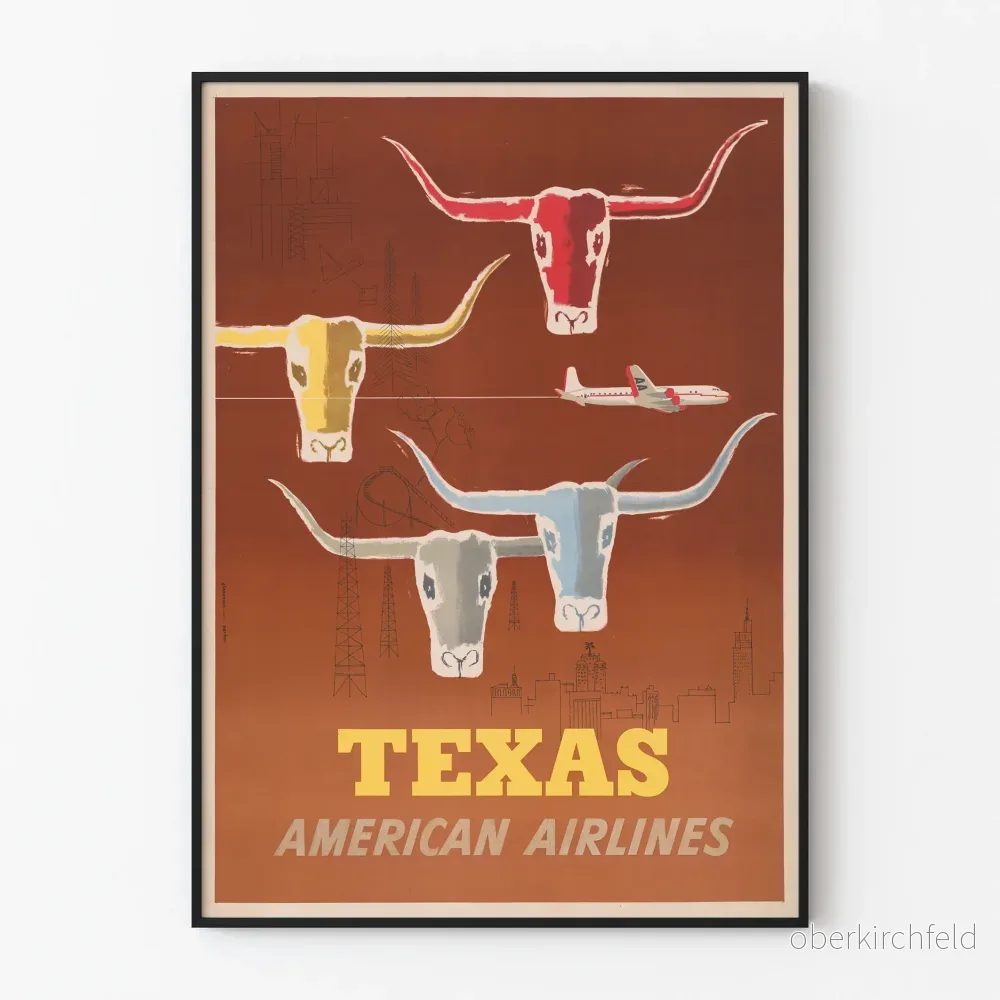 Vintageposter Texas American Airlines väggdekoration
