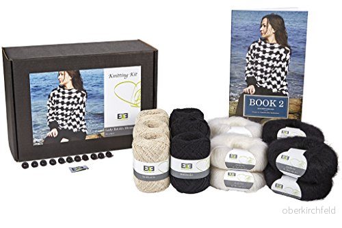 DesignEtte Jumper Lady Ediths Blus Super Kid Mohair och Silk Blend virkningsset garn bollar mönsterbox vuxen mångfärgat hantverk Pro 4 skikt/2 lager, Ecru/Vit, S/M 701851980700