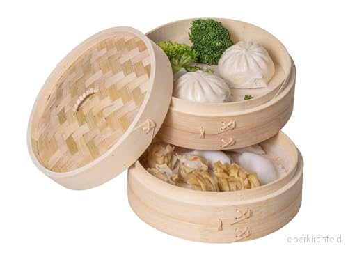 Lyxig ångkorg 3 delar ångkorg, bambu Ø 22 cm i med lock ris, ångkokare dim sum 8720364451073