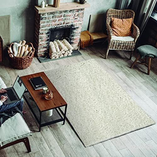 Exclusive 120 x 170 cm vit vardagsrumsmatta med mjuk och mycket vadderad konsistens Polyester & Jute matta på baksidan 8436603290388