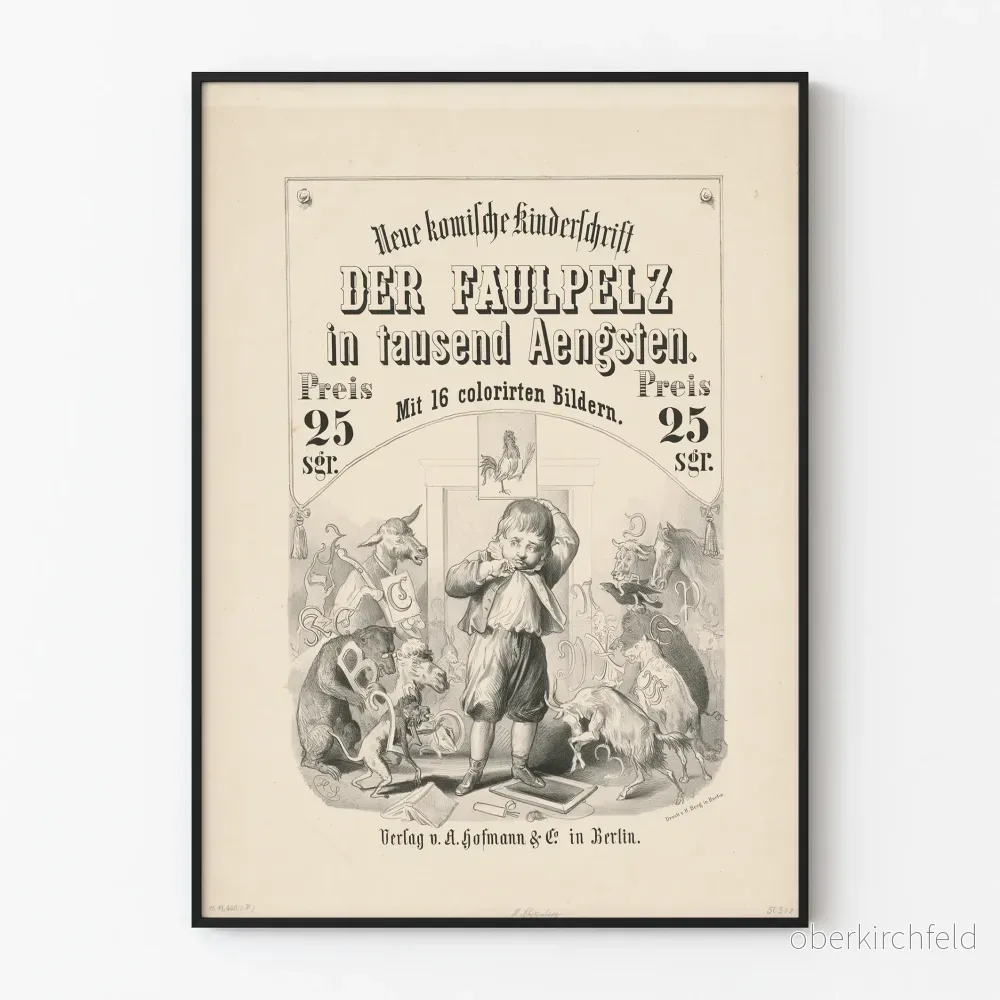 Tysk vintage barnposter "Der Faulpelz" för väggdekoration