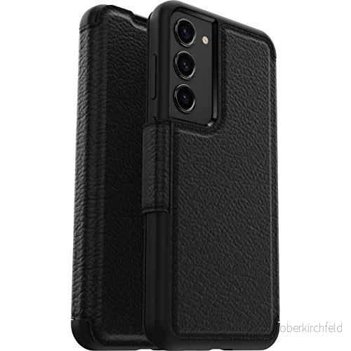 OtterBox Strada skal för Galaxy S23+, stöttåligt, fallsäkert, premiumläder skyddande folioskal med två korthållare,testad till militärstandard x3, Svart 840304713615
