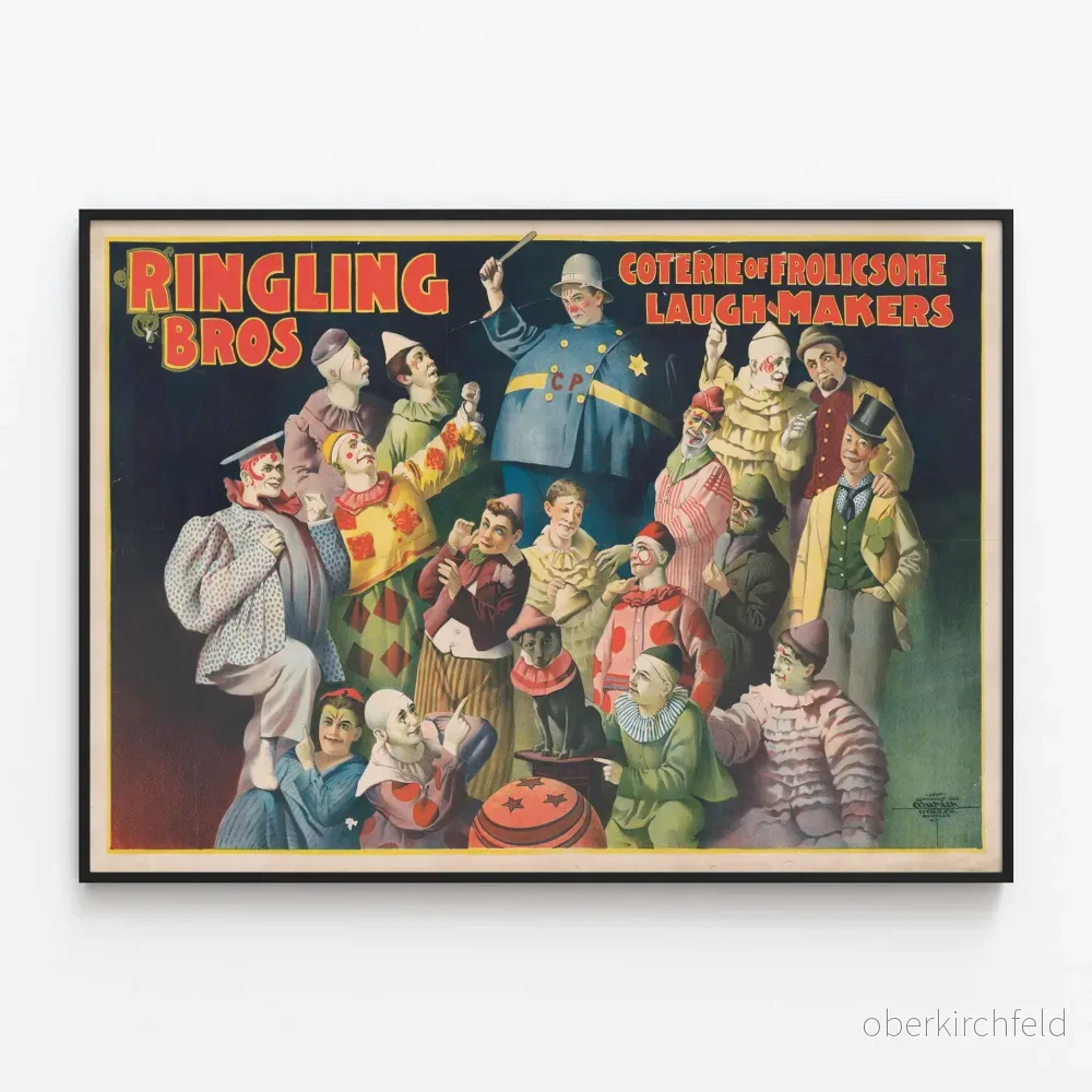 Vintageposter av Ringling Bros Coterie of Frolicsome Laugh Makers Vintageposter av Ringling Bros Coterie of Frolicsome Laugh Makers