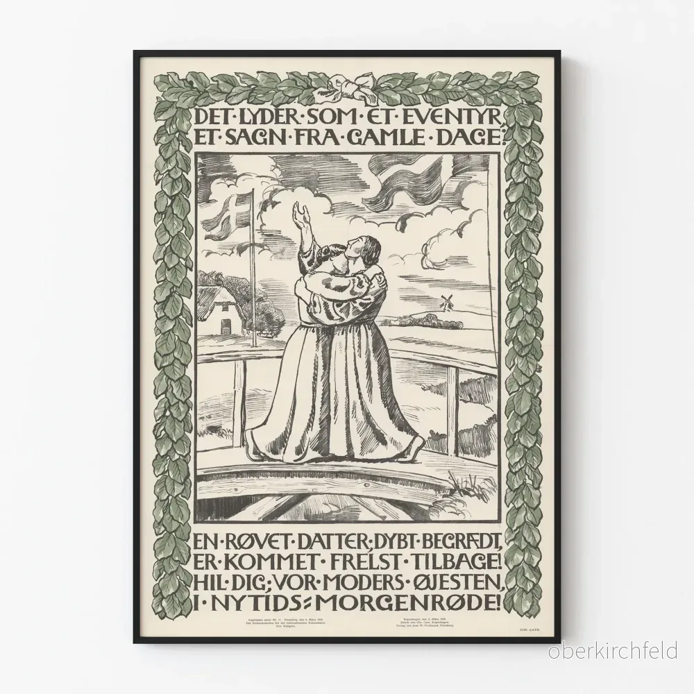 Vintage dansk dekorativ poster med murgröna – Romantisk scen på bro Vintage dansk dekorativ poster med murgröna – Romantisk scen på bro