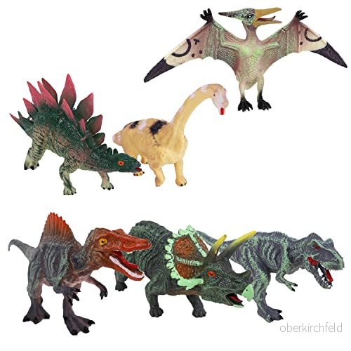 FLYPOP'S Låda med 6 dinosaurier lack 039615 färg grön, beige, brun och röd 36 cm plast från 3 år 3301040396151