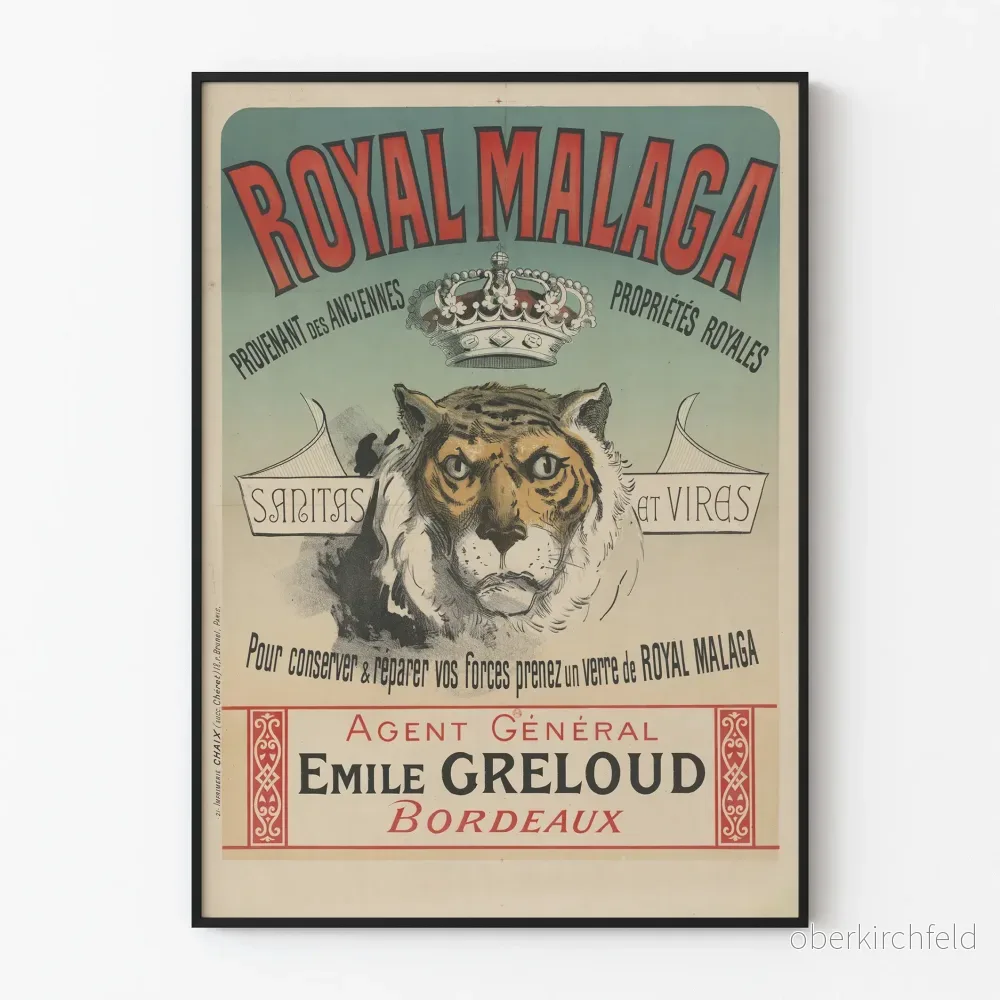 Vintage Royal Malaga poster med tiger och krona