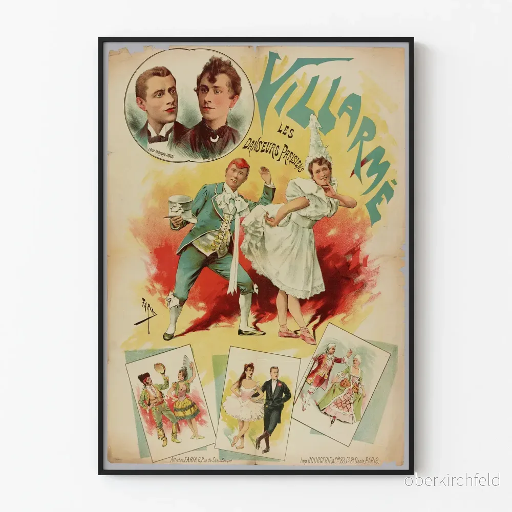 Vintageposter av Les Danseurs Parisiens Villarmé för väggdekoration