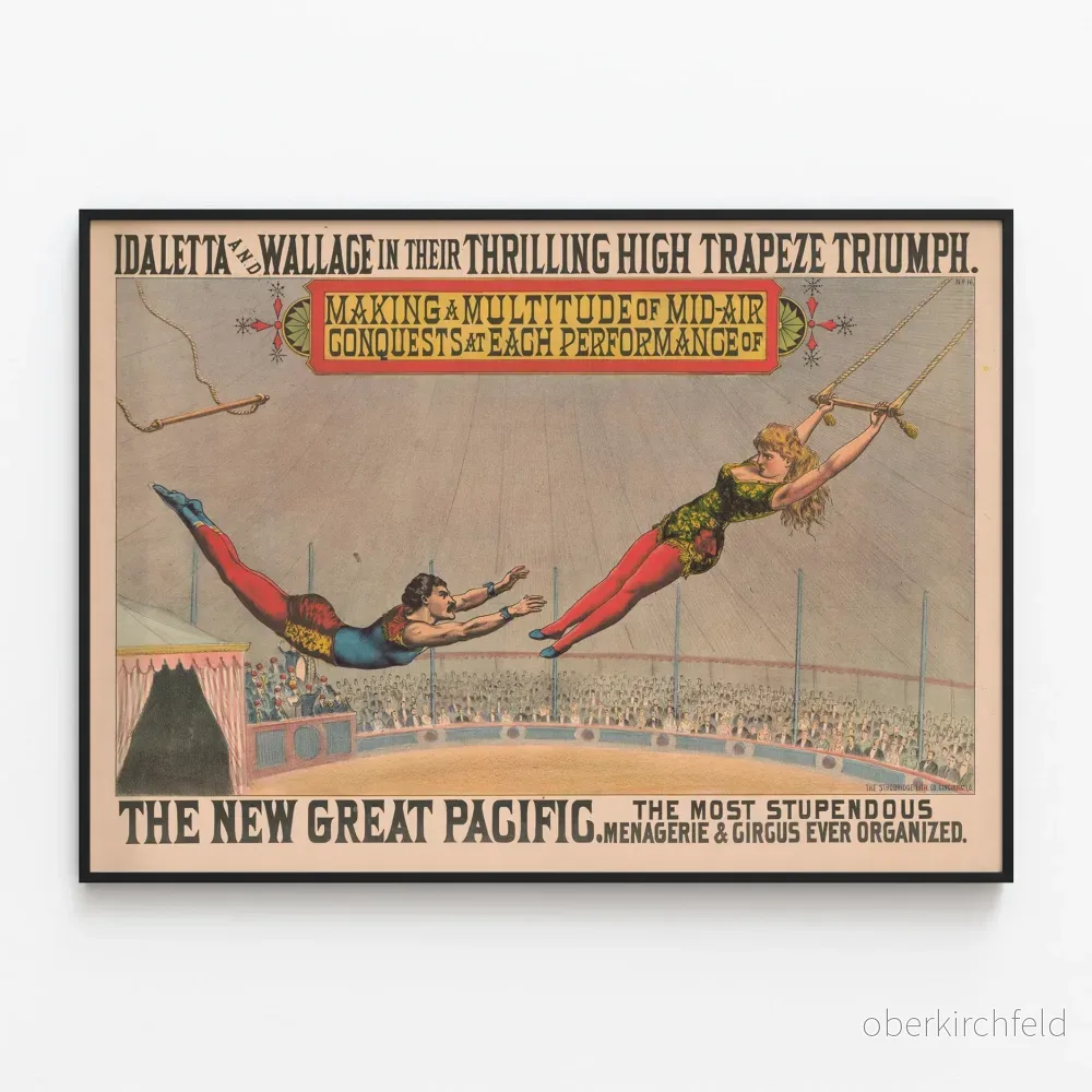 Vintageposter av trapetskonstnärerna Idaletta och Wallace på cirkus