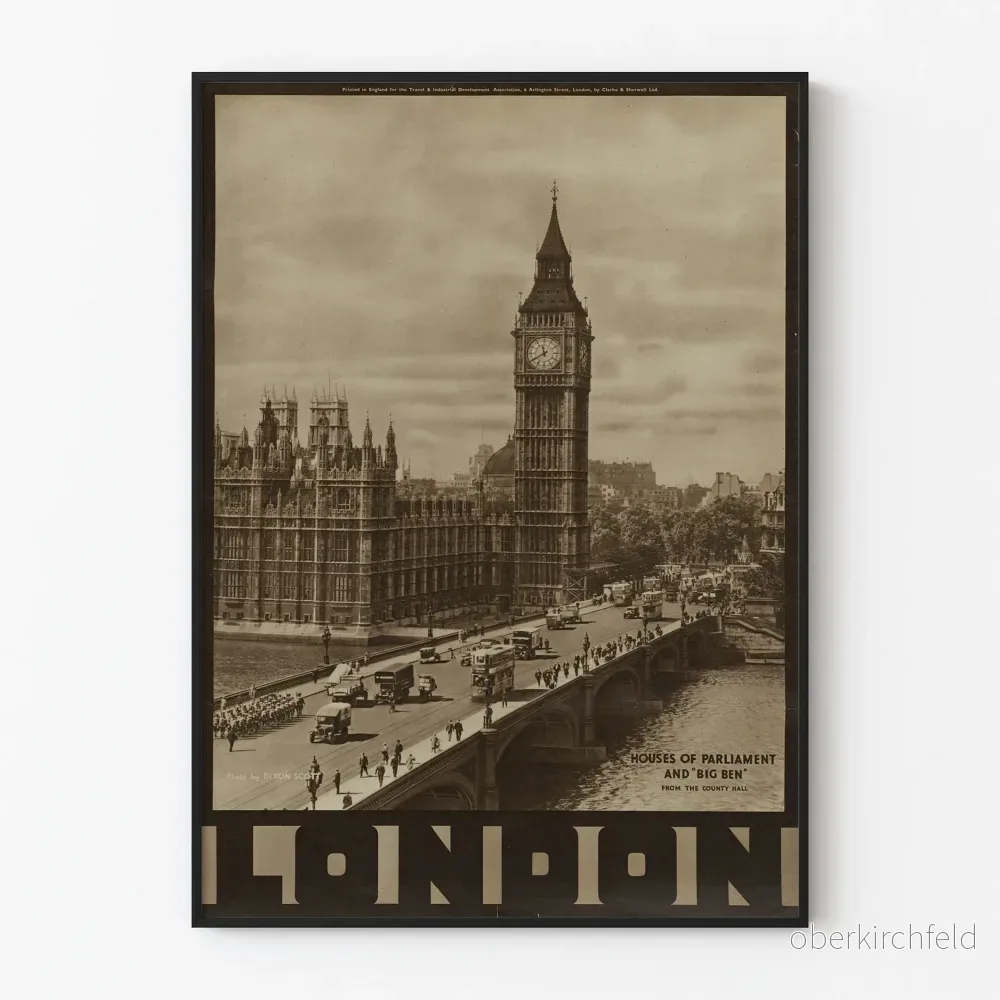 Vintageposter av Houses of Parliament och Big Ben i London