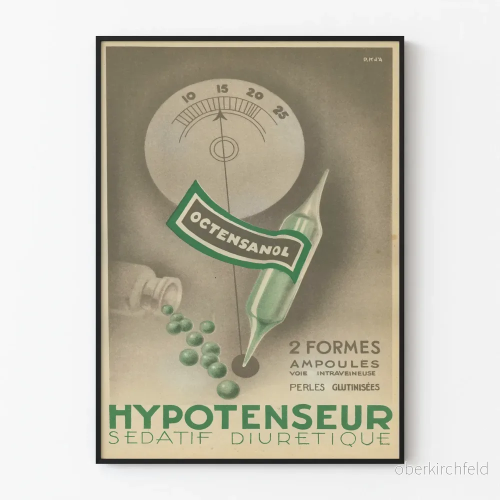 Vintageposter för Octensanol, hypotensiv, lugnande, vätskedrivande