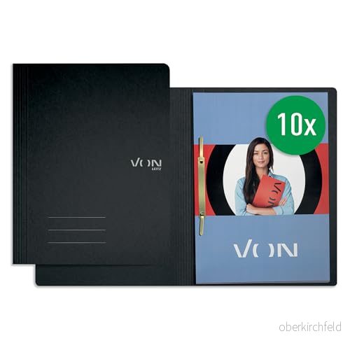 Av 10 pack A4 snabbhäftapparat, kartong, med häftmekanism, för 250 ark, från Leitz, mjukt skydd, skola, studier och hushåll, svart, 30130095 4002432611959